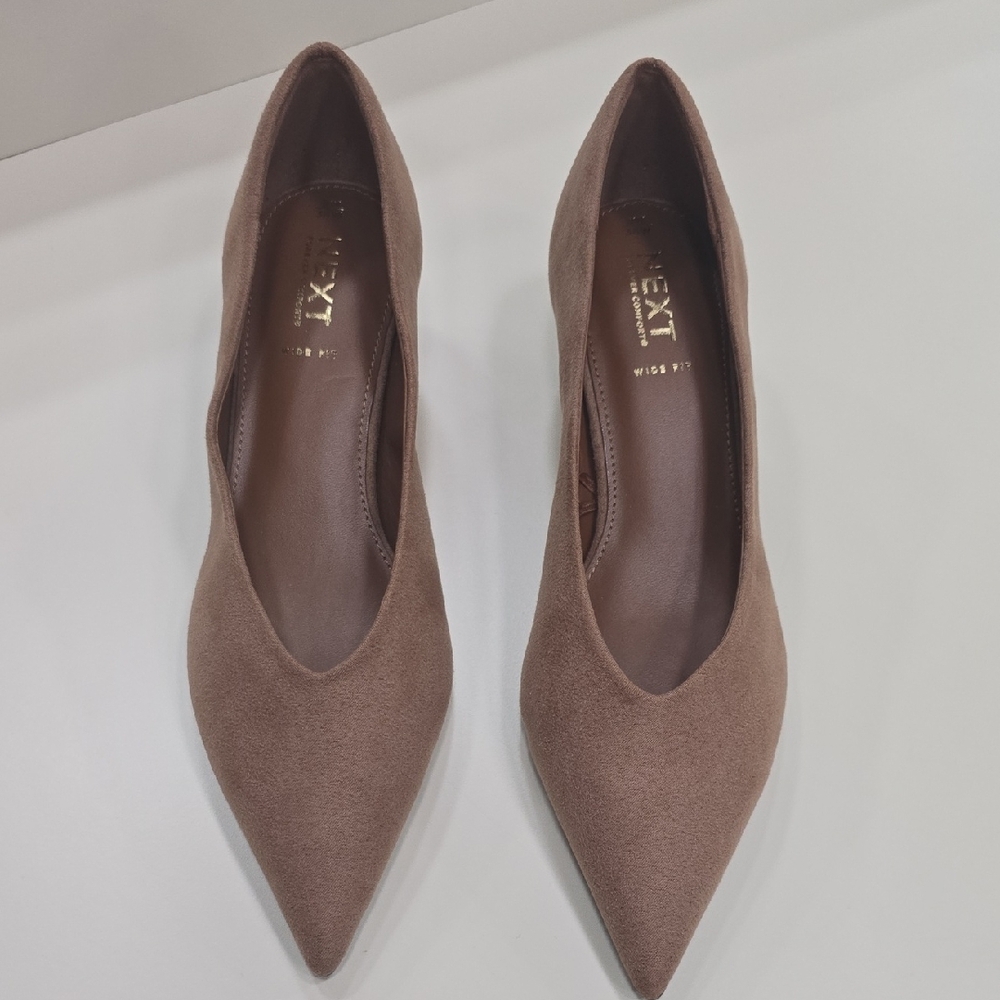 Next Forever Comfort Taupe Standart/wide Point Toe Lown Kitten Heel Shoes, 7 - Picture 3 of 15